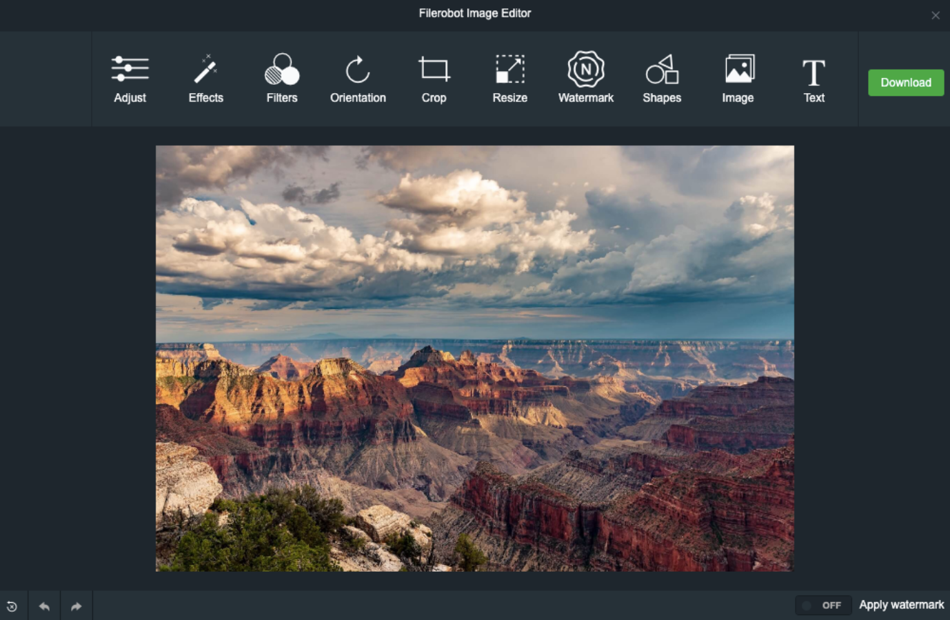 Screenshot of the open source Filerobot Image Editor running in a browser