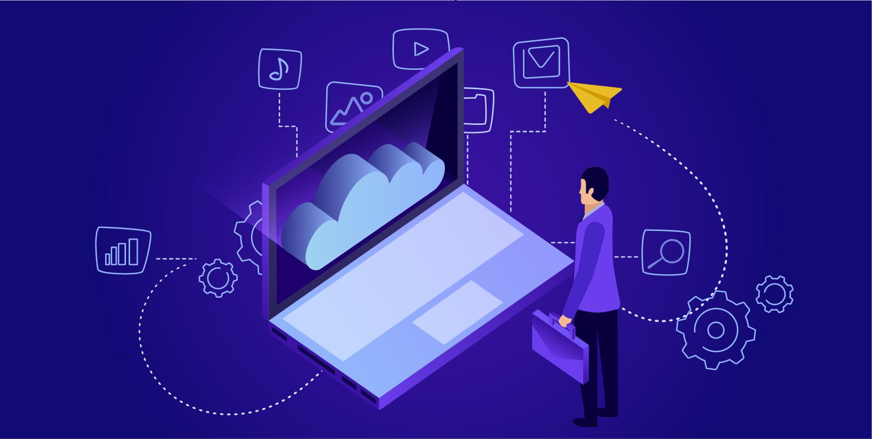Illustration showing the advantages cloud storage brings to businesses