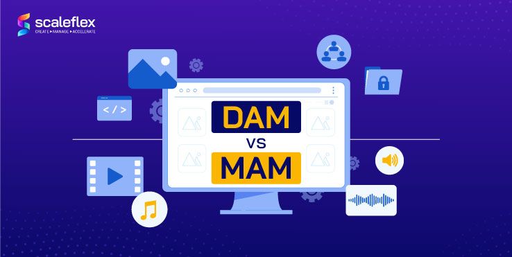 Comparison illustration contrasting DAM and MAM asset management platforms