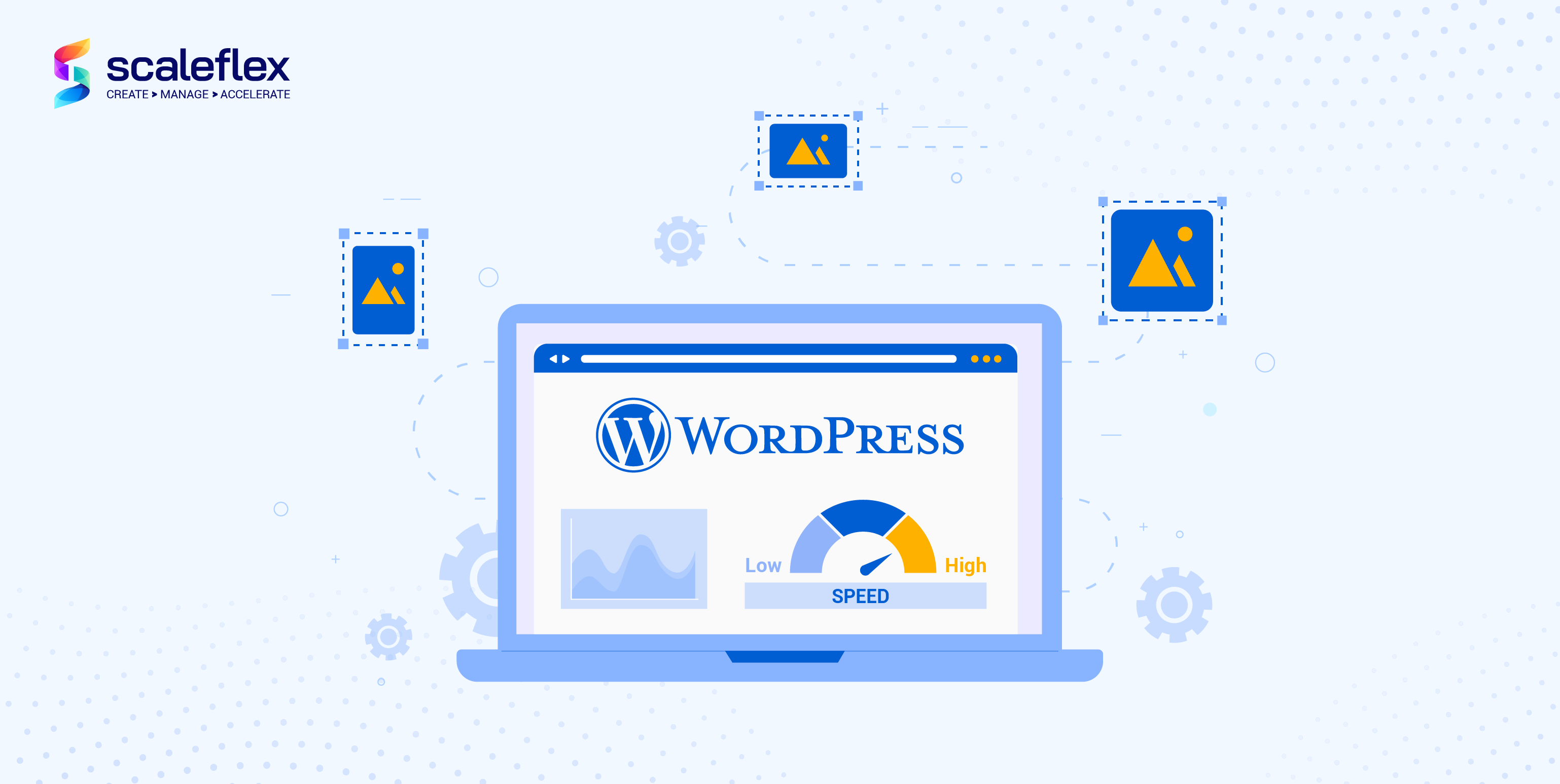 Graphic showing WordPress image optimization tips for faster site performance