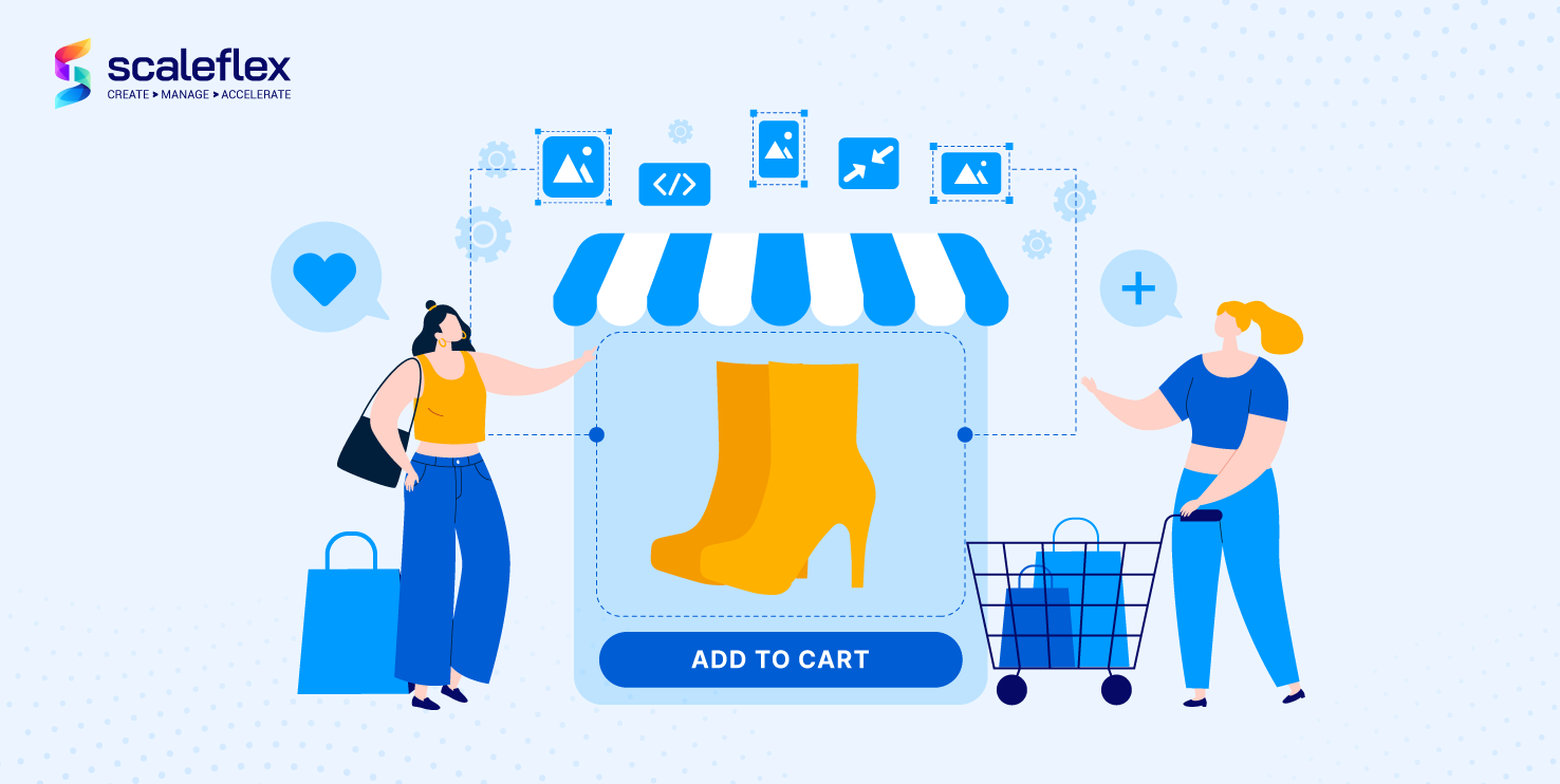 Graphic showing e-commerce image optimization boosting shopping cart conversions