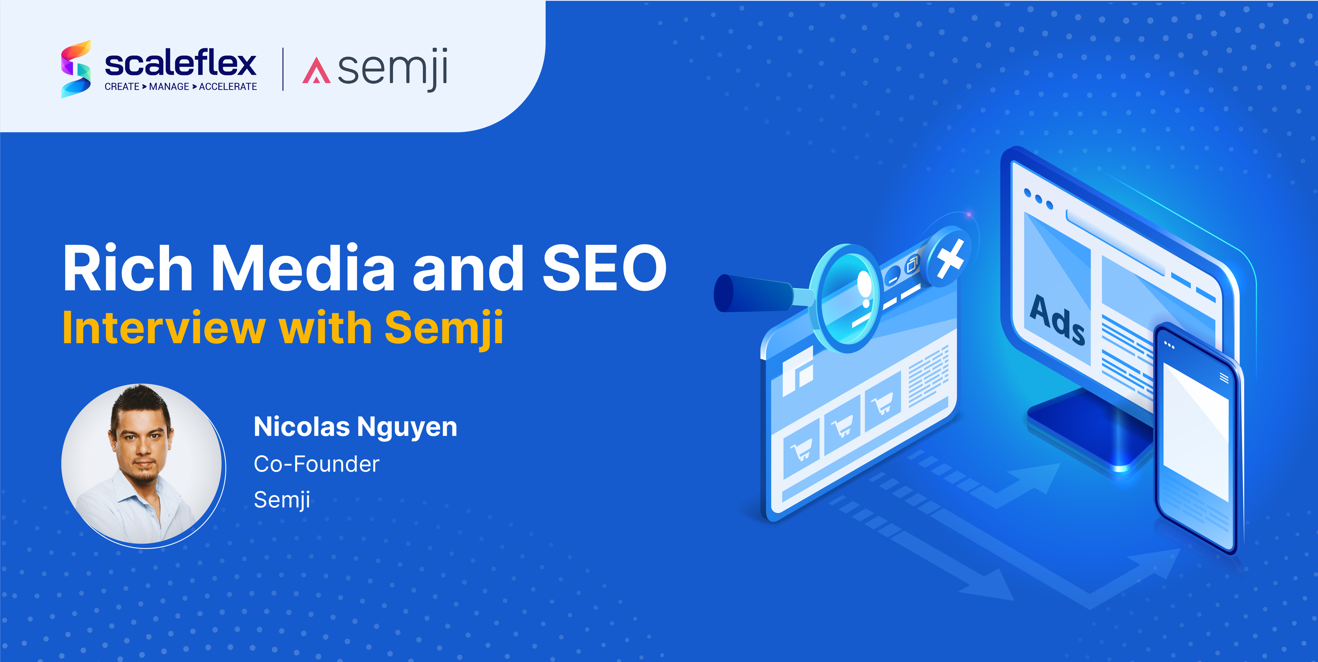 Interview graphic covering rich media and SEO trends with Semji