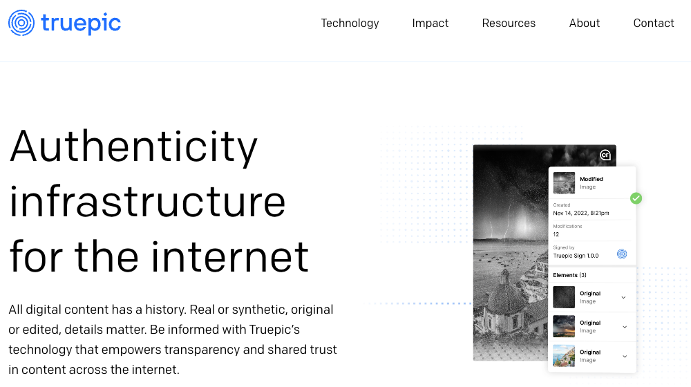 Truepic image recognition software website