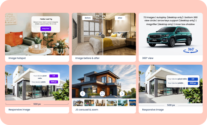 product images in a grid with interactive experiences