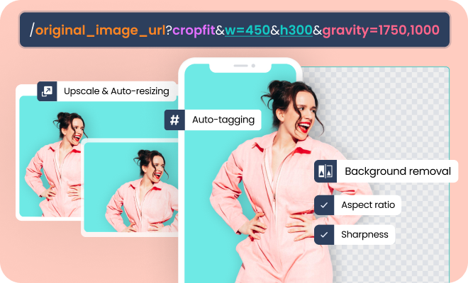 product image of young lady in jumpsuit in different image variants