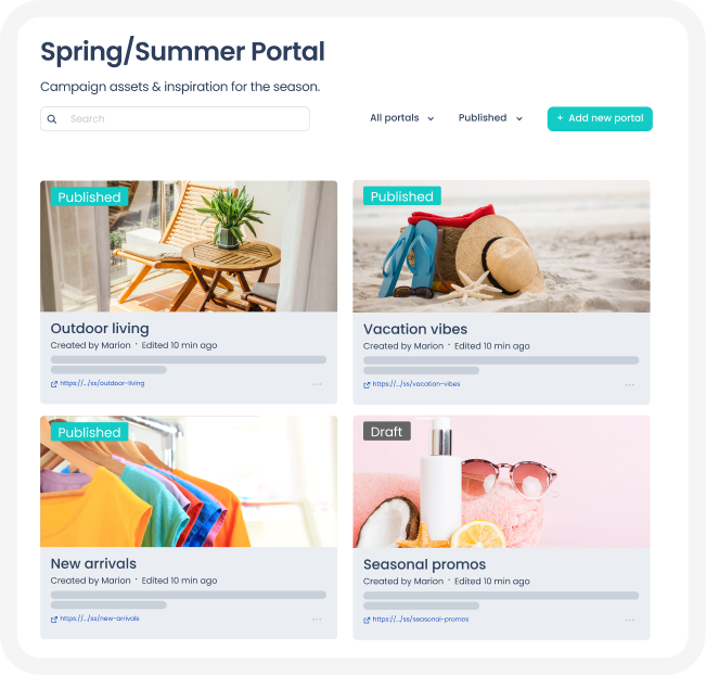 brand portal showing spring and summer collections