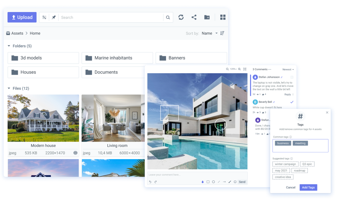 Muestra de las características del hub de Filerobot